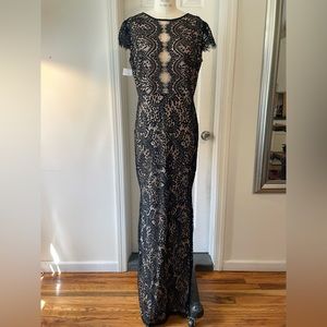 New, with tags, stretch lace nude backless cocktail dress